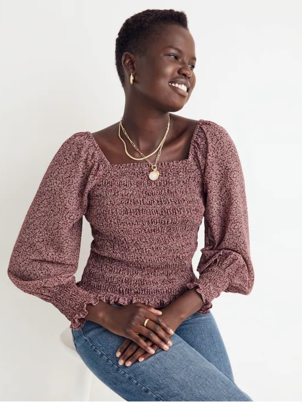 Madewell Lucie Bubble-Sleeve Smocked Top
in Cottage Garden , sz : small
